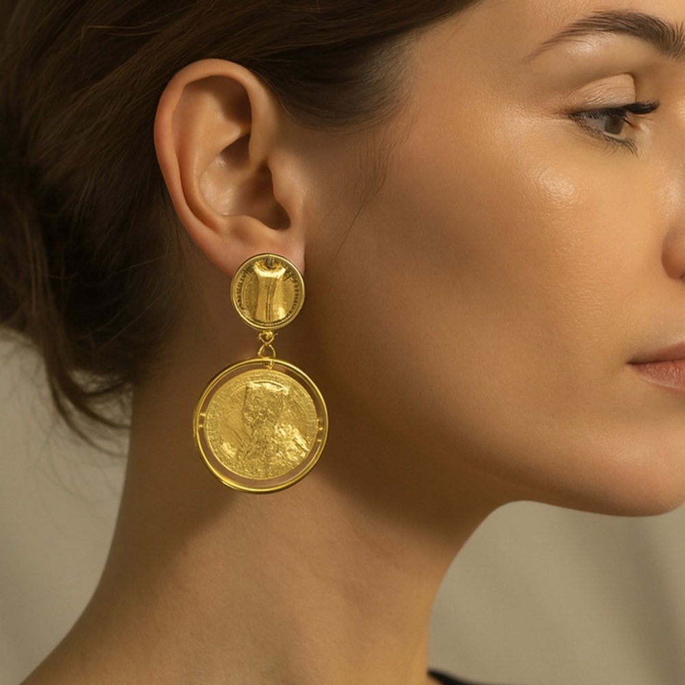 Gold Coin Drop Earrings